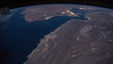 خليج عمان ومضيق هرمز ليلاً من محطة الفضاء الدولية